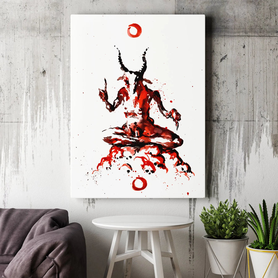 Baphomet Canvas Wall Art | Dark Occult Ink Splatter Print | Premium Fade-Resistant Gallery Wrap | Gothic Home Decor For Altars And Studios