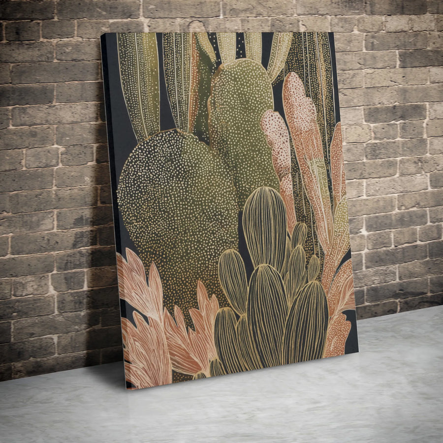 Modern Cactus Vertical Canvas | Abstract Botanical Illustration with Earthy Tones | Premium Gallery-Style Print | Boho Home & Office Decor Gift