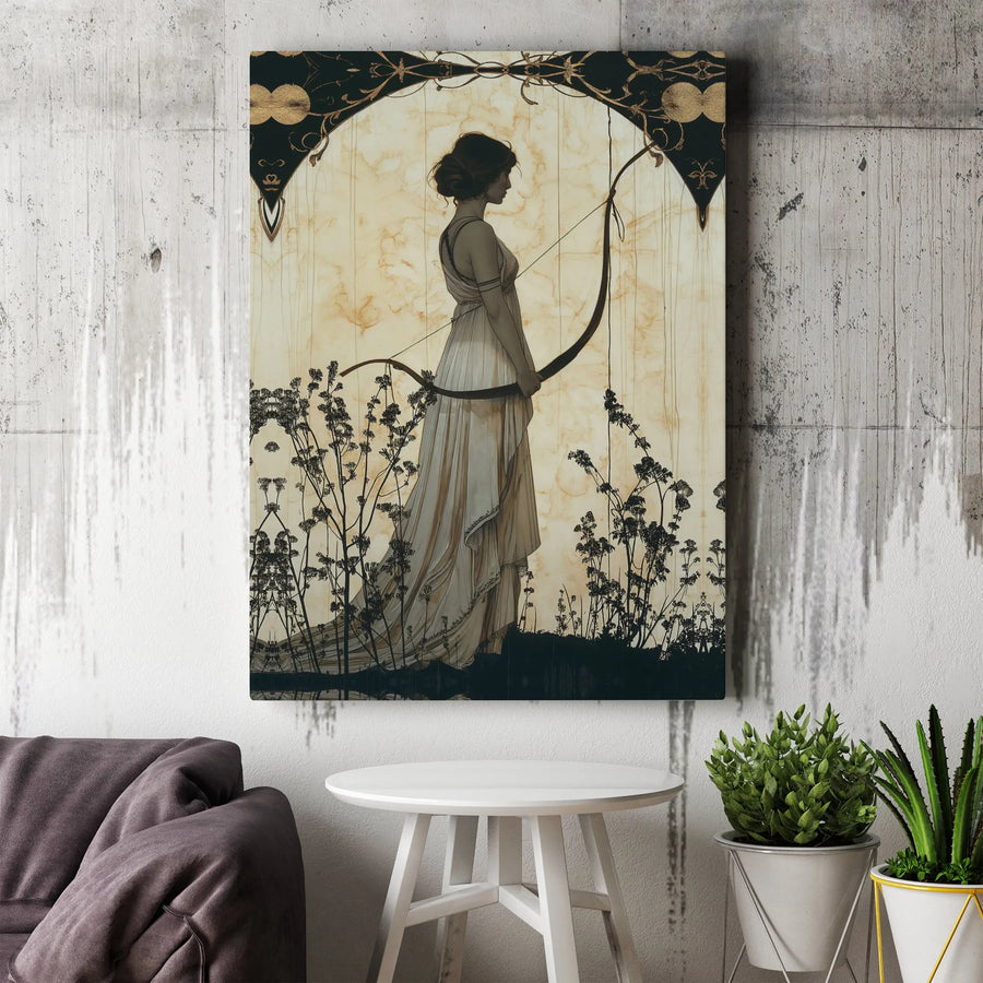 Artemis Goddess Canvas Wall Art | Art Nouveau Celestial Archer | Premium Canvas Print | Greek Mythology Home Decor Gift for Her