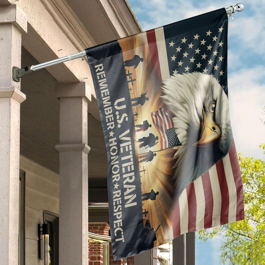 U.S. Veteran House Flag | Patriotic Eagle Military Tribute Banner | Weather-Resistant Polyester Decor | Memorial Day Gift for Veterans