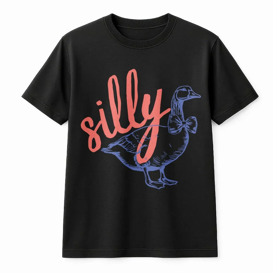 Silly Goose T-Shirt | Funny Retro Bowtie Duck Graphic Design | Premium Soft Cotton Tee | Cute Animal Meme Gift for Friends and Family
