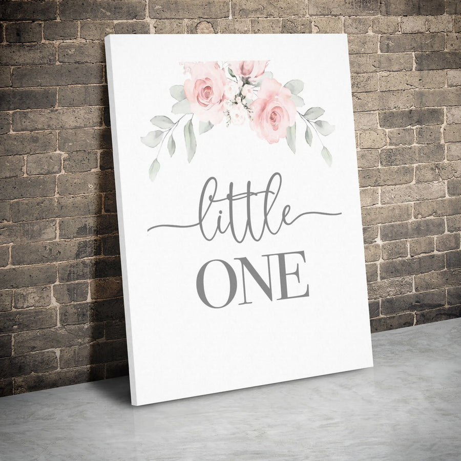 Little One Wall Art | Watercolor Pink Roses Floral Nursery Decor | Premium Gallery-Wrapped Canvas | Baby Shower Gift for New Parents