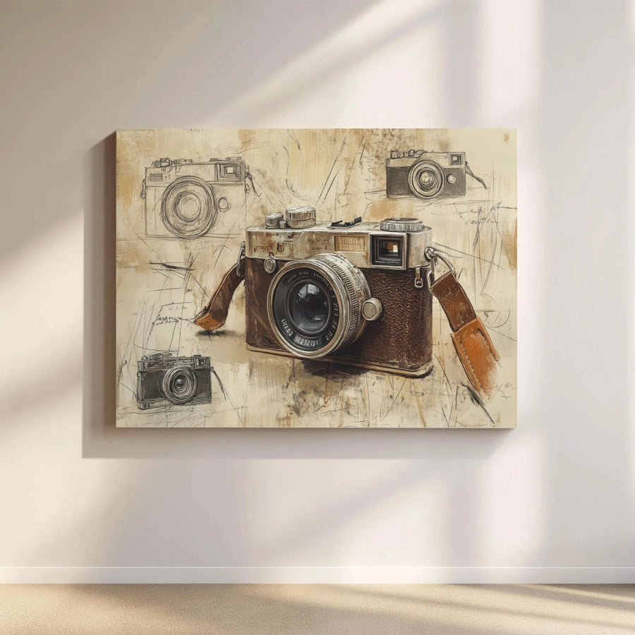 Vintage Camera Canvas Wall Art | Retro Photography Sketch Design | Premium Gallery Wrapped Canvas | Gift for Photographer & Studio Decor