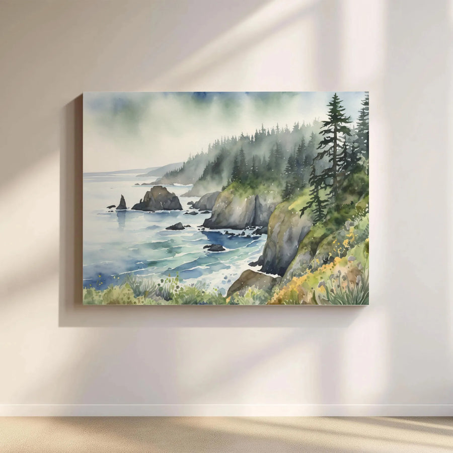Coastal Canvas Wall Art | Pacific Northwest Watercolor Painting | Premium Fade-Resistant Print | Nature Lover Gift & Living Room Decor