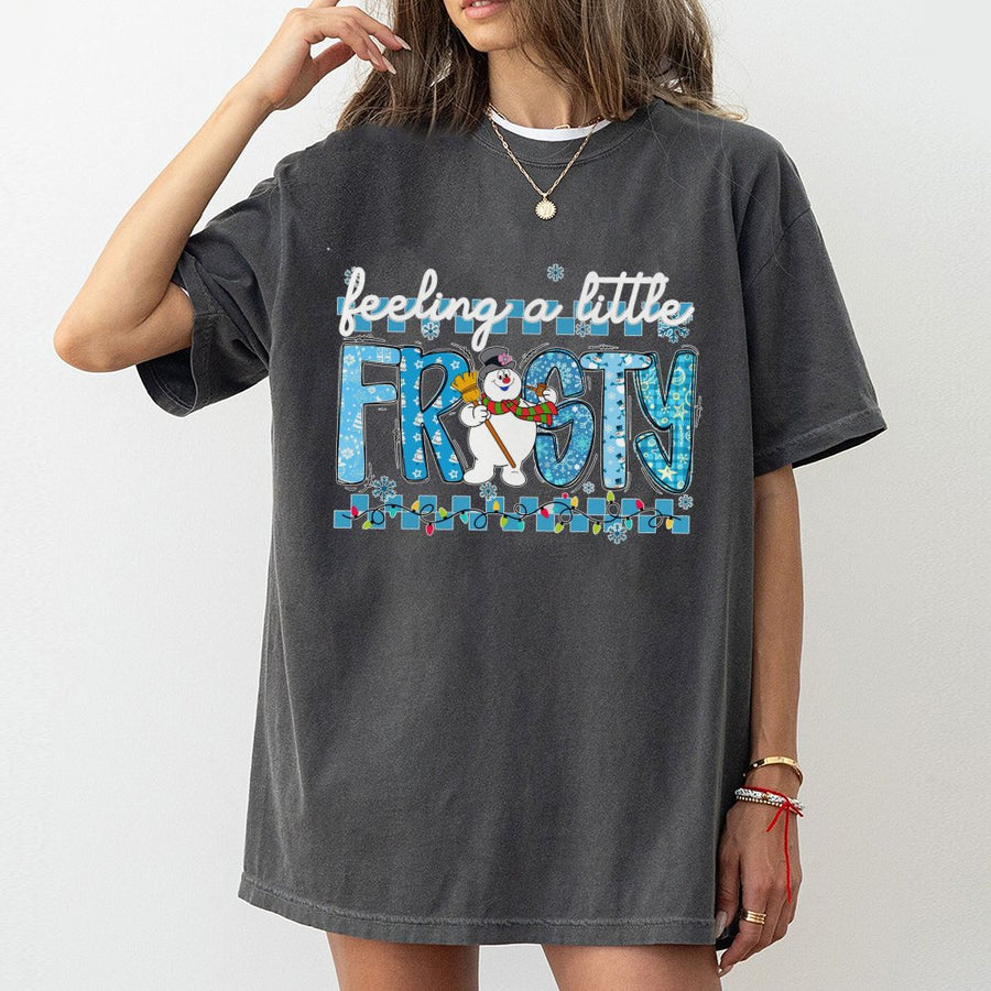 Feeling A Little Frosty T-Shirt | Cute Snowman Christmas Graphic | 100% Cotton Premium Tee | Festive Holiday Gift For Snow Lovers