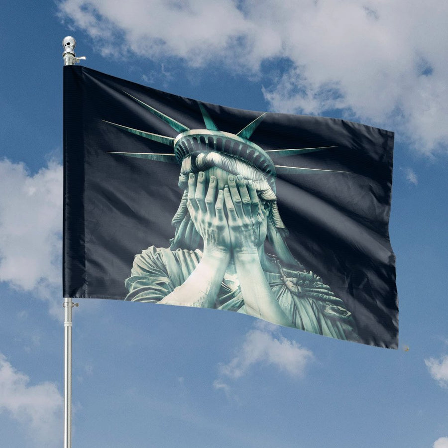 Crying Statue Of Liberty House Flag | Patriotic Artistic Symbolism Wall Decor | Premium Weather-Resistant Polyester | Unique Garden Gift For Americans