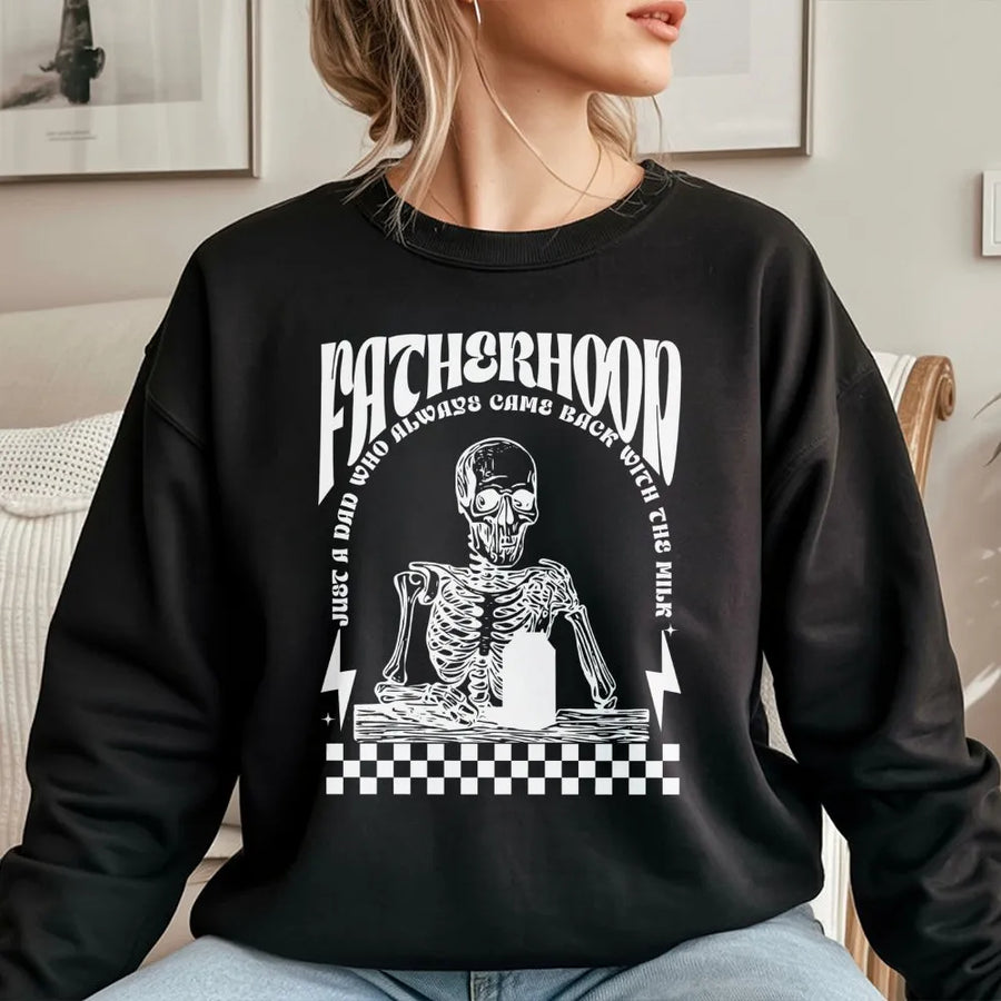 Fatherhood Sweatshirt | Funny Skeleton Dad Graphic Tee | Premium Cotton Blend Cozy Crewneck | Unique Father's Day 2026 Gift for Dads