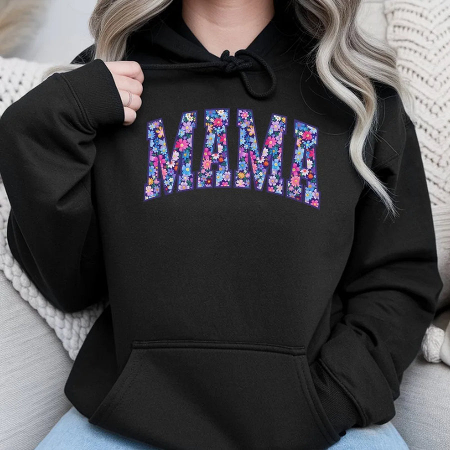 Mama Floral Hoodie | Varsity Letter Botanical Design | Soft Cotton-Poly Blend | Premium Trendy Gift for Mom