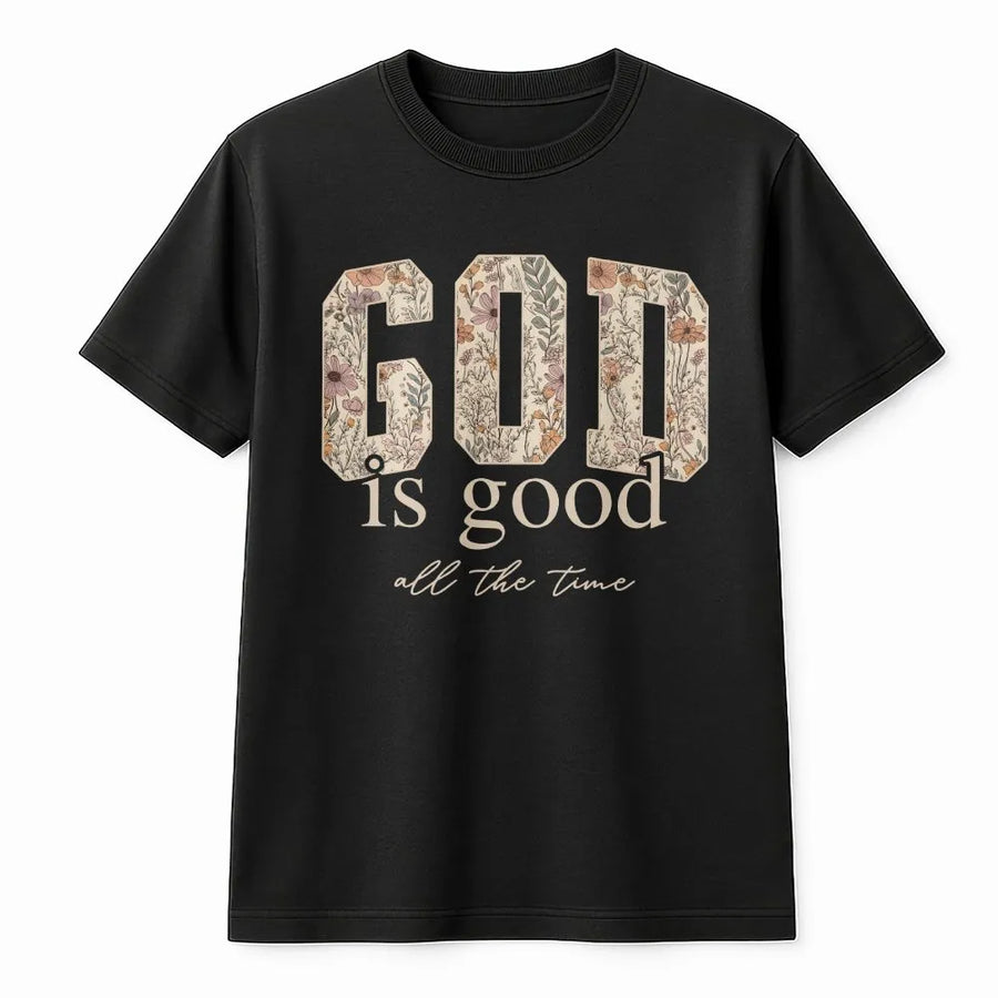 God is Good Christian T-Shirt | Vintage Floral Text Design | Premium Cotton Blend | Inspirational Religious Gift for Women