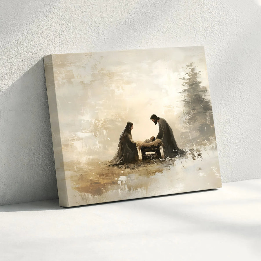 Nativity Scene Canvas Print | Abstract Christian Holy Family Wall Art | Premium Gallery Wrapped Decor | Religious Christmas Gift for Home