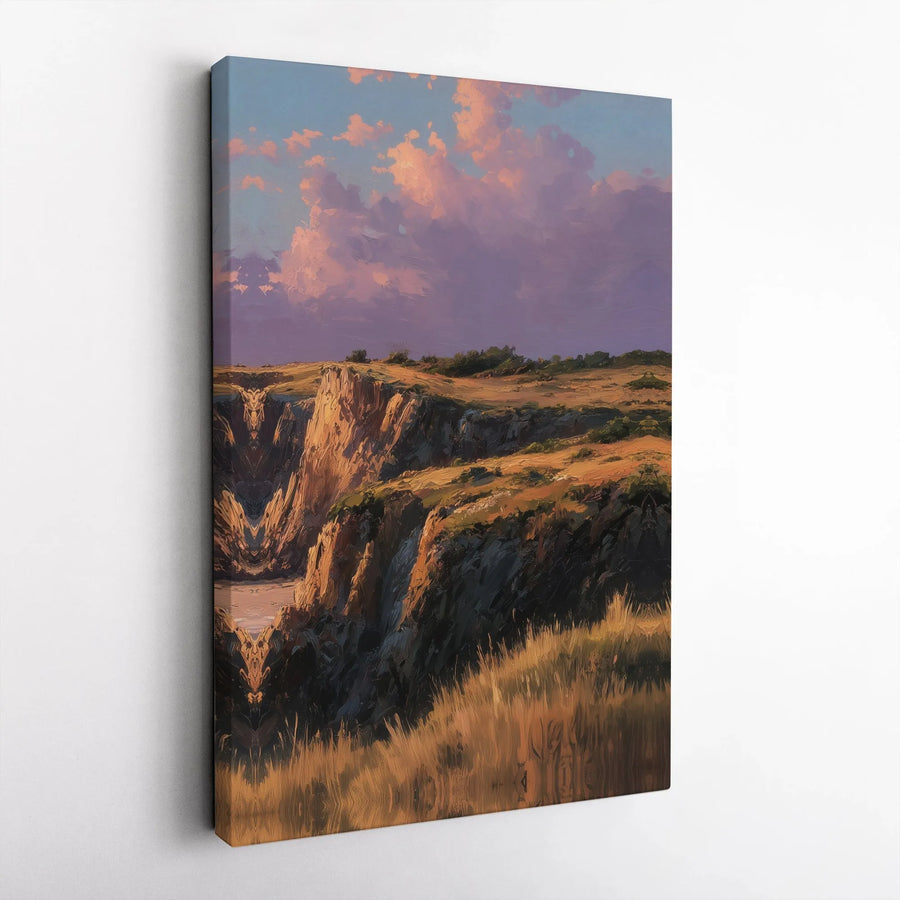 Coastal Cliffs Landscape Canvas Wall Art | Painterly Sunset Ocean View | 1.25 Inch Premium Gallery Wrap | Modern Nature Home Decor