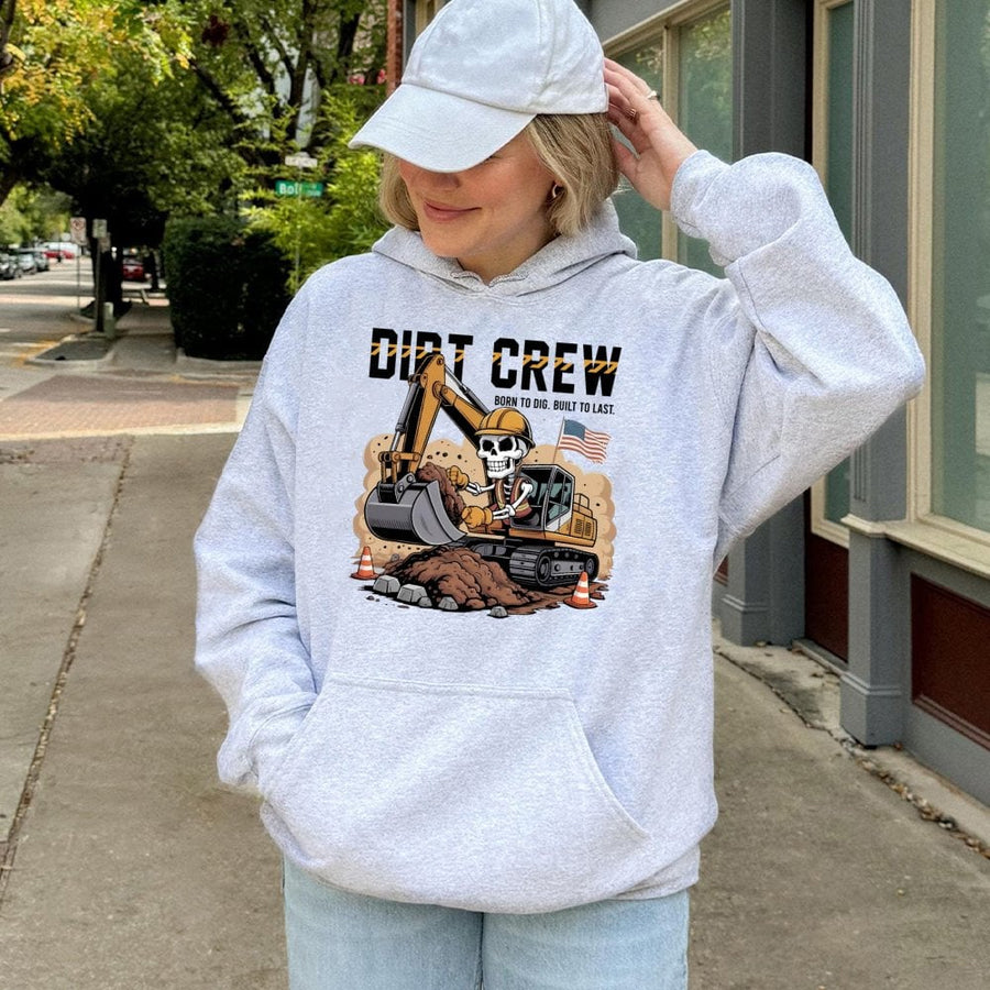 Dirt Crew Excavator Hoodie | Skeleton Operator Construction Print | Premium Cotton-Blend | Funny Heavy Equipment Gift For Construction Worker