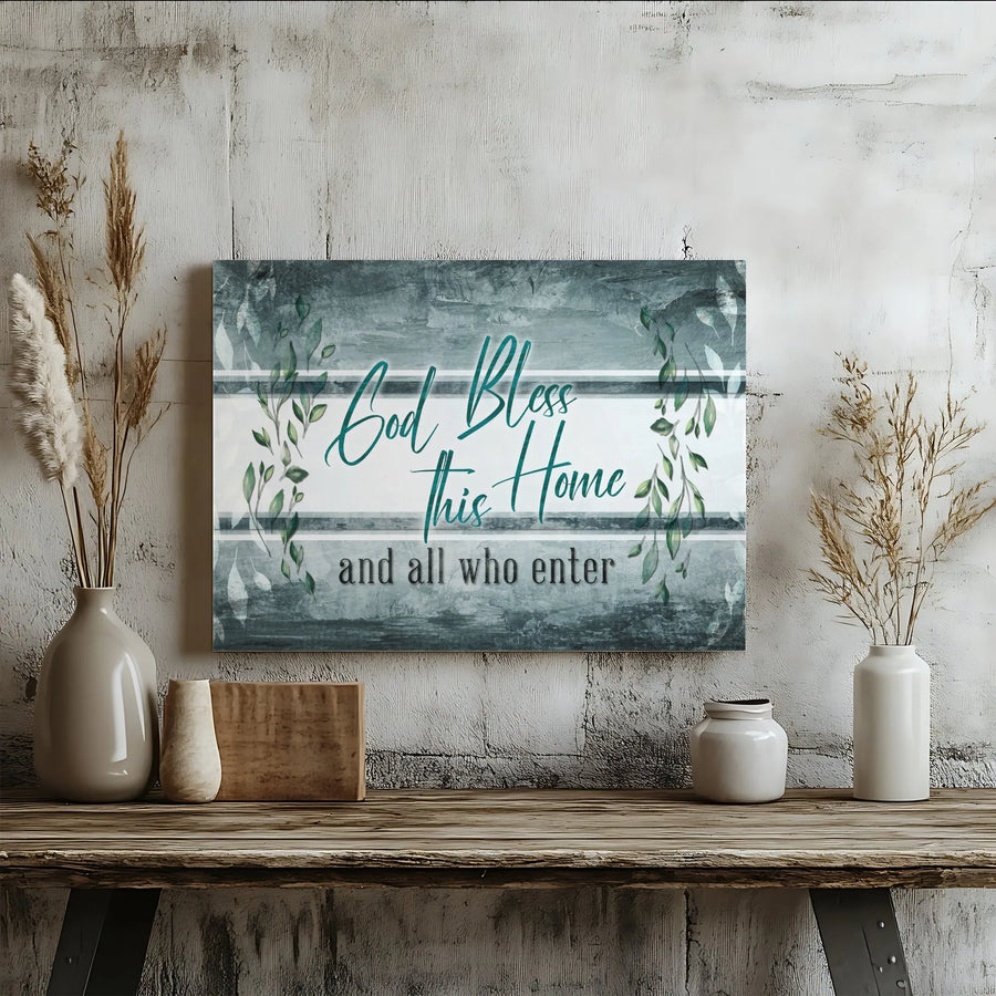 God Bless This Home Canvas Wall Art | Rustic Farmhouse Floral Entryway Decor | Premium 1.25 Inch Gallery Wrap | Housewarming Religious Gift