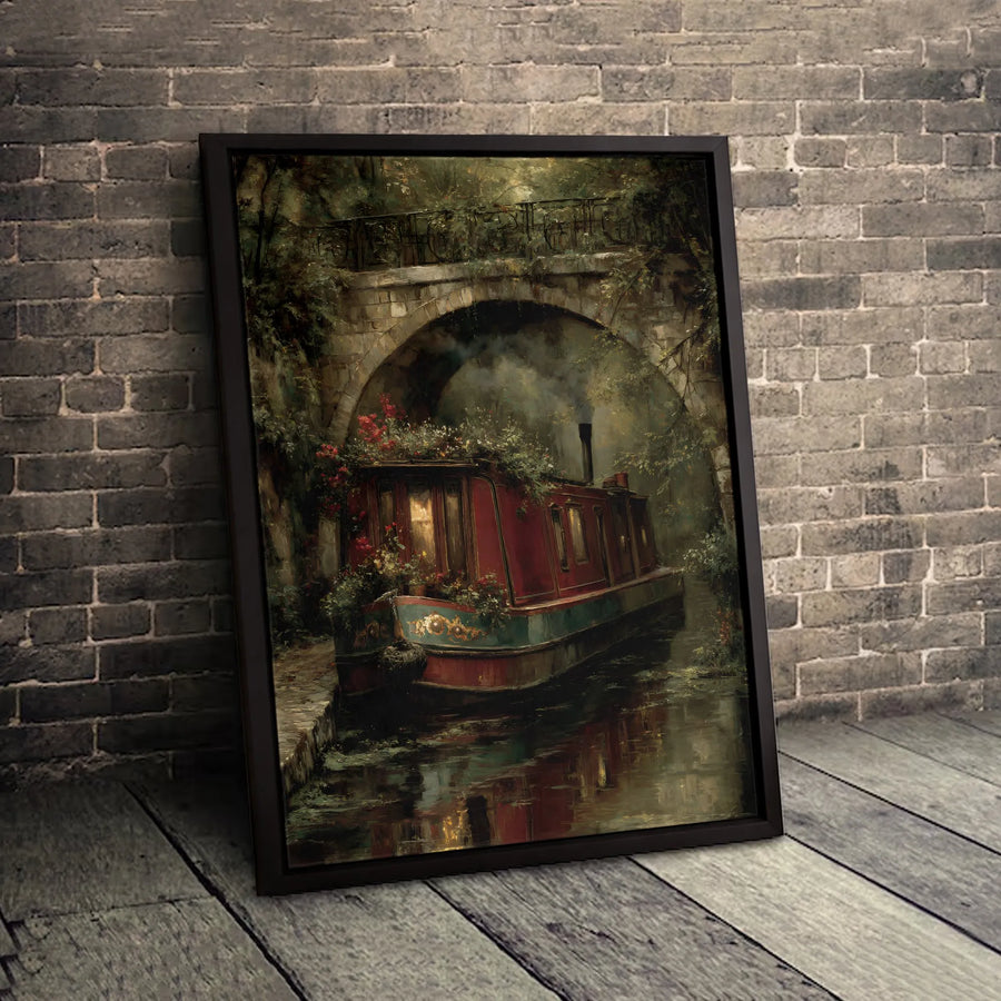 Canal Boat Painting | Enchanting Bridge & Floral Landscape Art | Gallery-Quality 1.25" Thick Canvas | Romantic Home Decor Gift