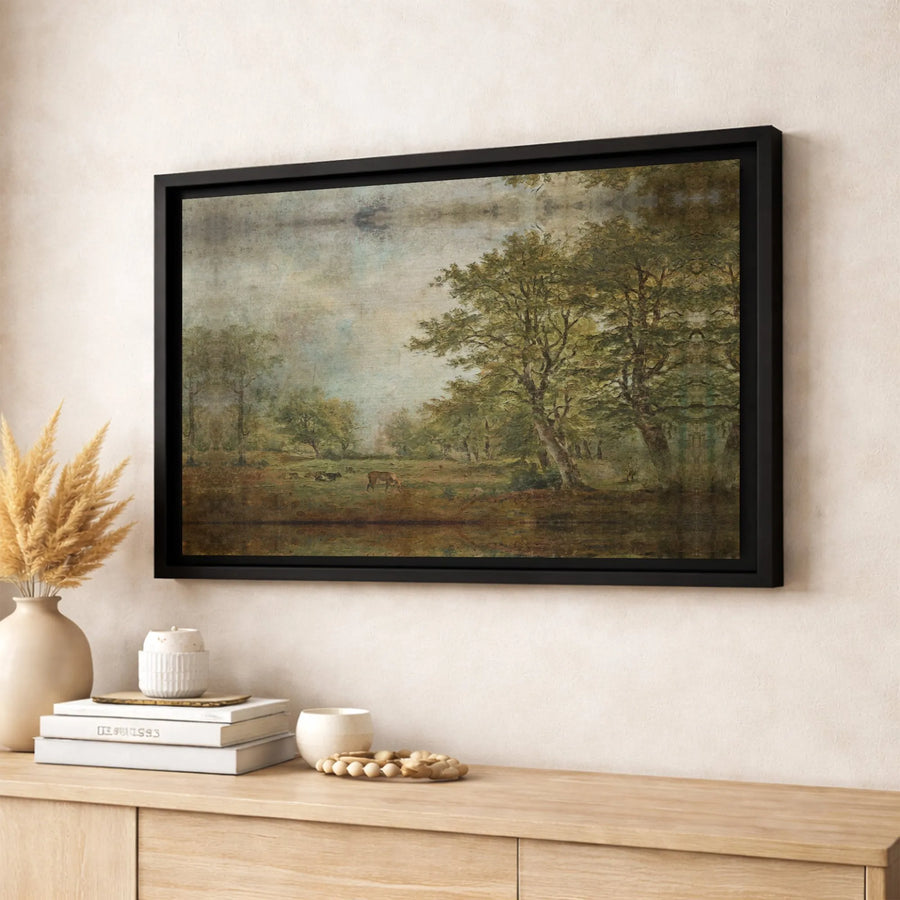 Vintage Landscape Canvas Art | Forest Deer Painting Wall Decor | Premium Gallery-Wrapped Print | Nature-Inspired Home Decor Gift