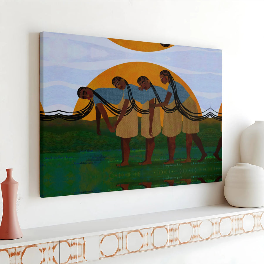 Black Women Wall Art | Surreal Braided Hair Landscape Canvas | Premium Gallery Wrap Print | Afrocentric Home Decor Gift for Her