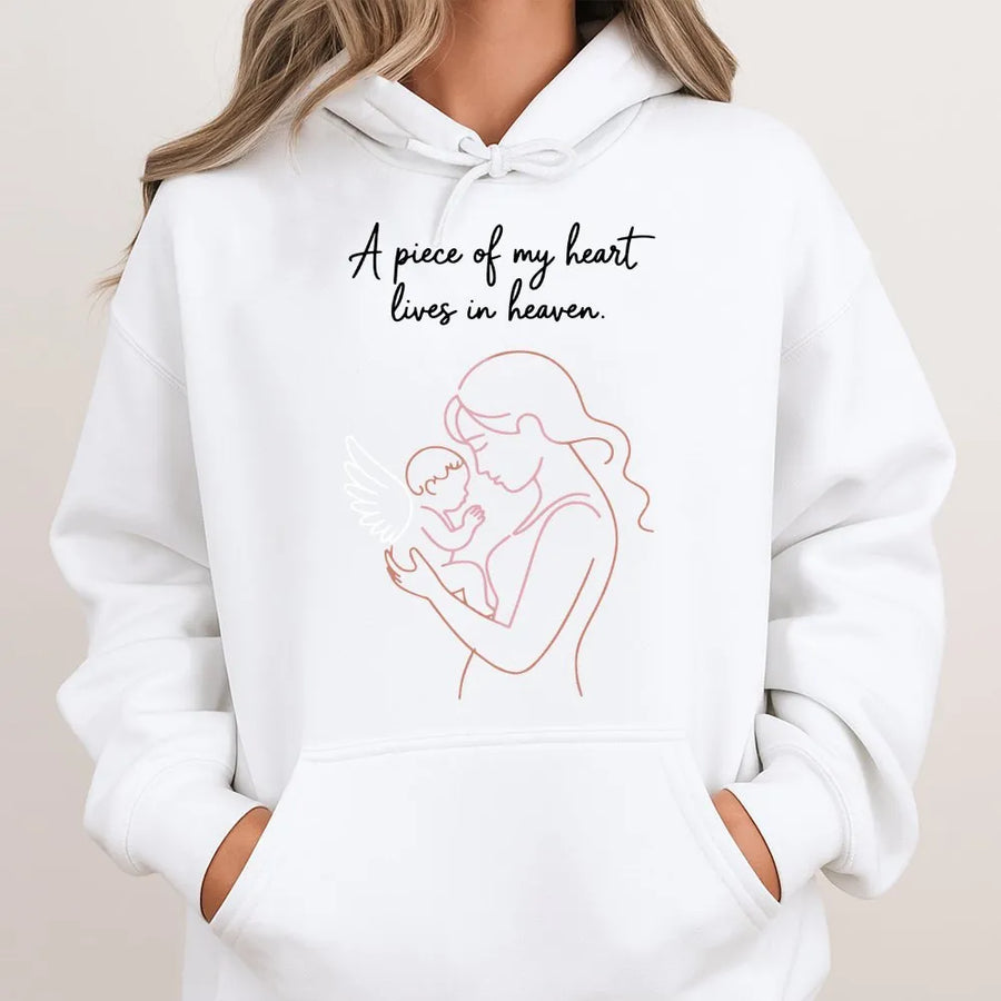 A Piece of My Heart Lives in Heaven Shirt | Angel Baby Line Art Memorial Tee | Premium Cotton | Infant Loss Sympathy Gift for Mom
