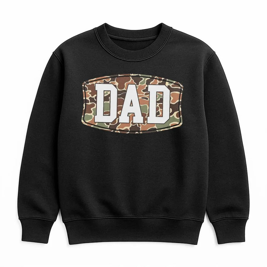 Camo Dad Hoodie Sweatshirt | Camouflage Hunting Print with Large Back Graphic | Premium Cotton-Poly Blend | Father’s Day Gift for Dad, Papa, Outdoorsman