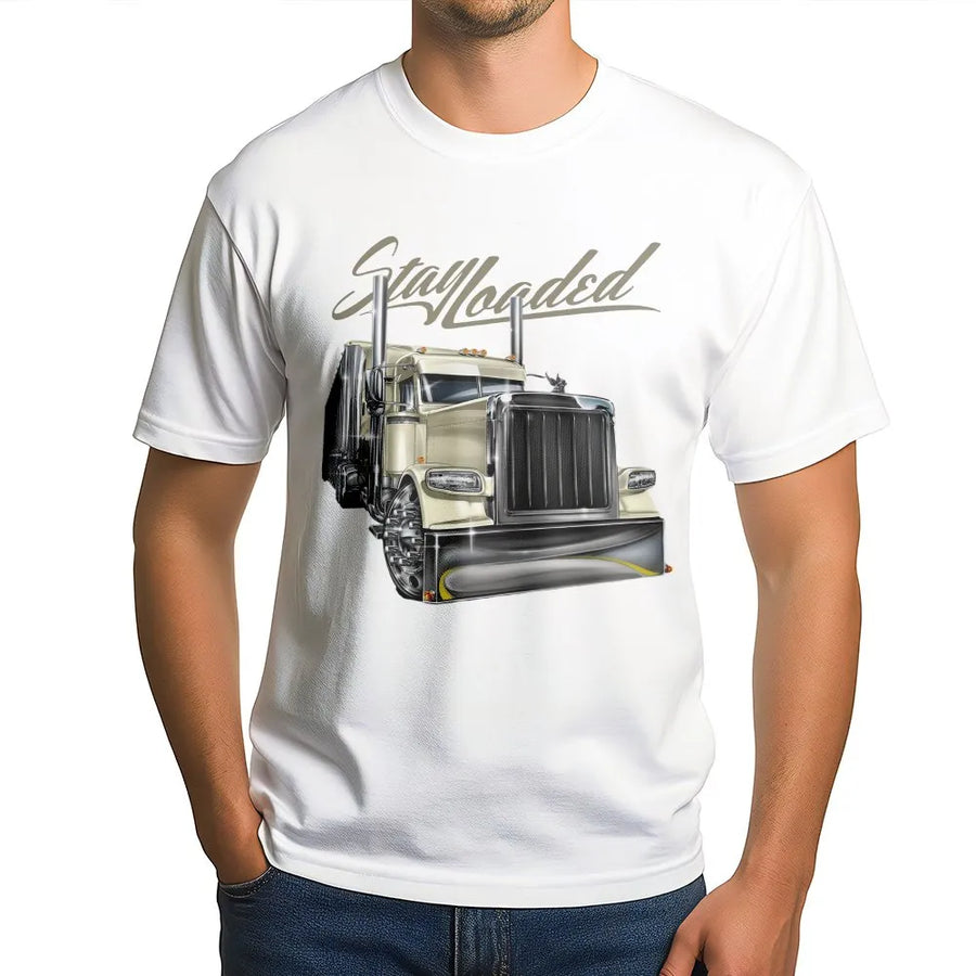 Stay Loaded Trucker T-Shirt | Classic Semi Truck Graphic Design | Premium 100% Cotton | Gift For Truck Drivers And Big Rig Enthusiasts