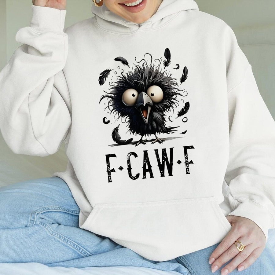 F-Caw-F Hoodie | Funny Crow Cartoon Graphic Art | Premium Cotton-Blend Pullover | Humorous Bird Lover Gift for Men & Women