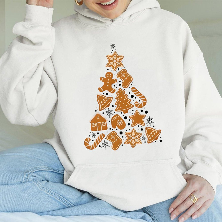 Gingerbread Cookie Christmas Tree Hoodie | Festive Holiday Baking Graphic | Unisex Cotton Blend | Cute Winter Gift For Bakers
