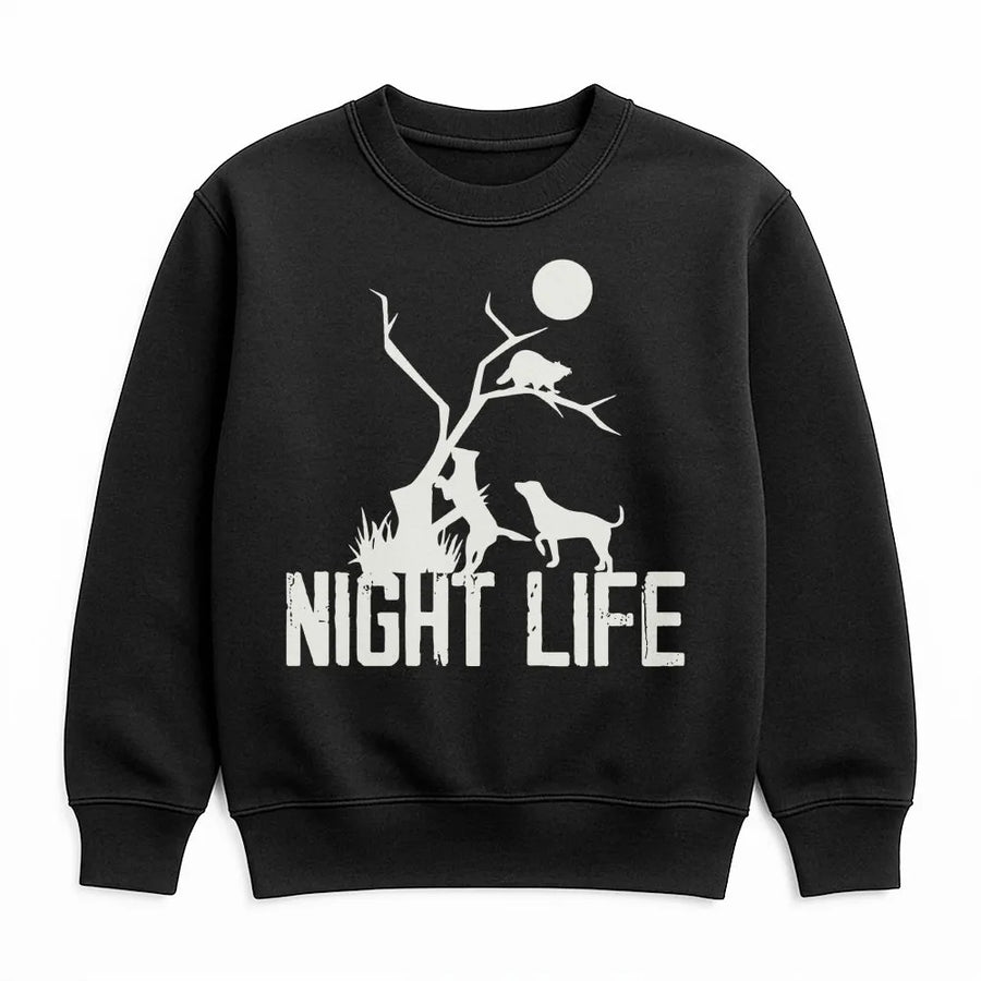 Coon Hunting Sweatshirt | Night Life Raccoon Hunter Graphic | Unisex Premium Cotton Blend | Gift for Outdoor Country Sportsmen