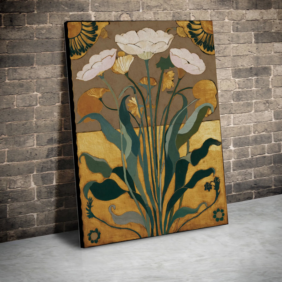 Art Nouveau Floral Canvas Wall Art | Vintage Botanical Illustration | Premium Thick Gallery Wrapped Print | Living Room Decor Gift
