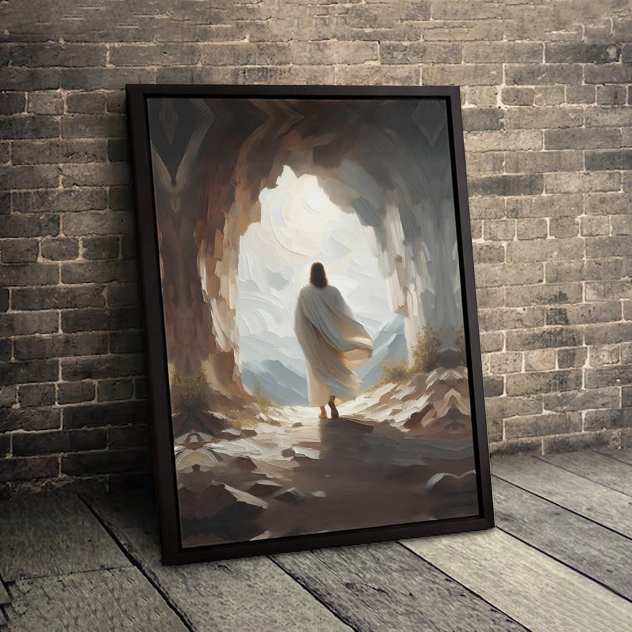 Jesus Resurrection Canvas Art | Walking Out Of Tomb Oil Painting Style | 1.25-Inch Gallery Wrap | Religious Christian Home Decor Gift