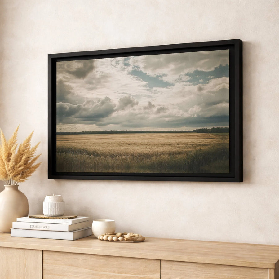 Golden Wheat Field Landscape Canvas Art | Moody Cloudscape Wall Decor | Premium Fade-Resistant Print | Farmhouse Living Room Home Office Gift