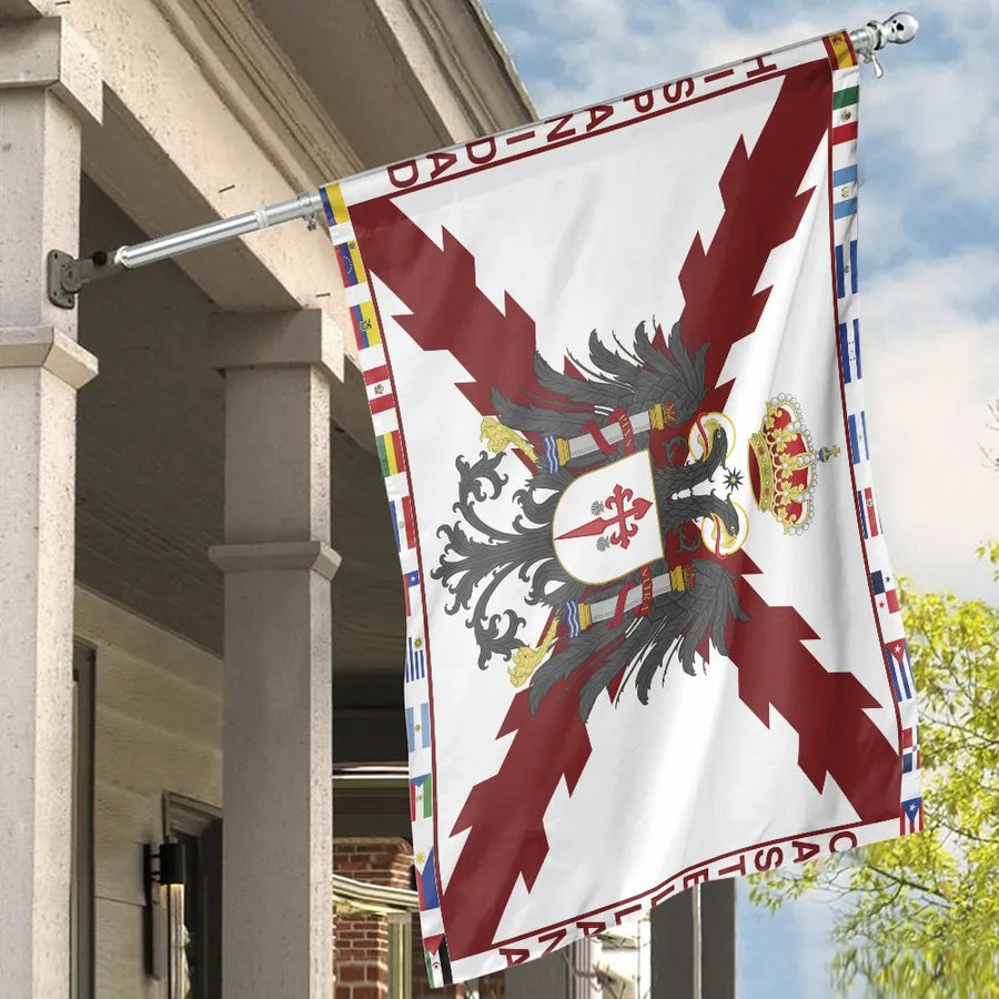 Hispanidad Castellana House Flag | Imperial Eagle & Cross of Burgundy Design | Premium Weather-Resistant Polyester | Spanish Heritage Outdoor Decor Gift