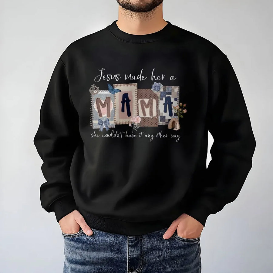 Christian Mom Sweatshirt | Jesus Made Her A Mama Graphic Tee | Soft Cotton Religious Shirt | Mothers Day Gift for Her, New Mama Present