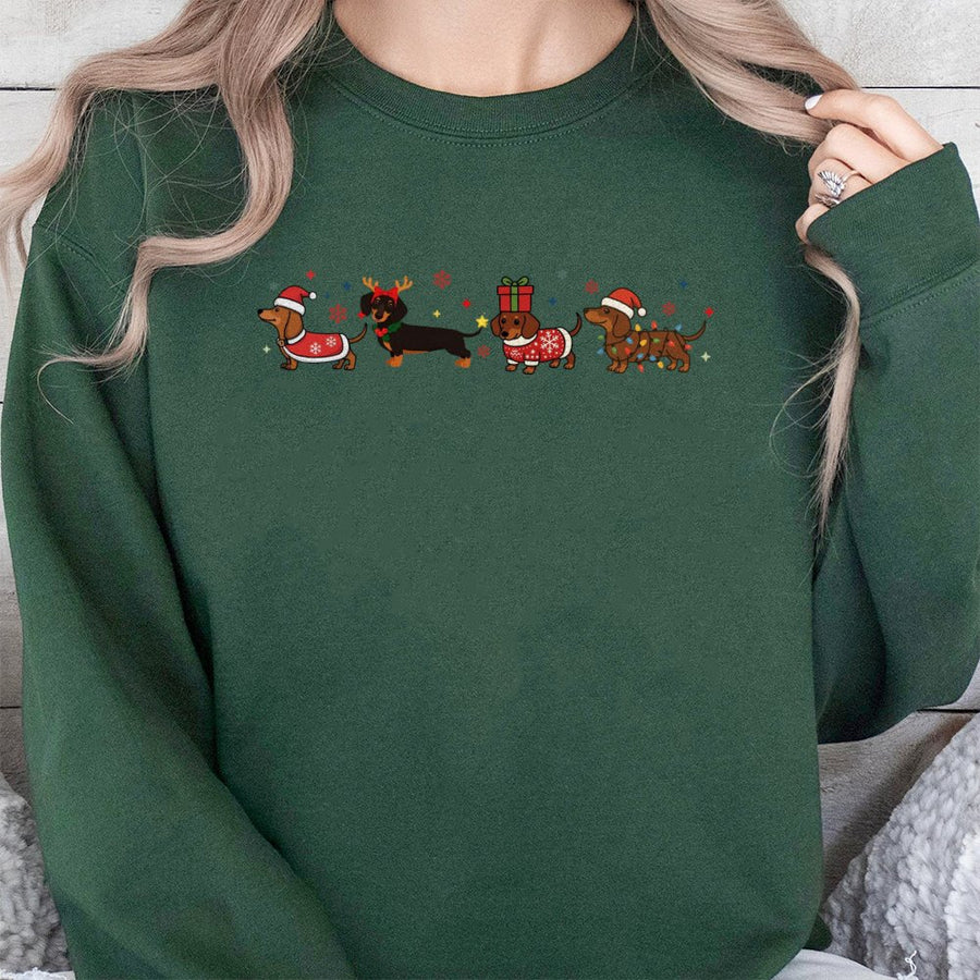 Dachshund Christmas Sweatshirt | Cute Wiener Dog Holiday Graphic | Premium Cotton Blend | Gift For Dog Mom And Animal Lover