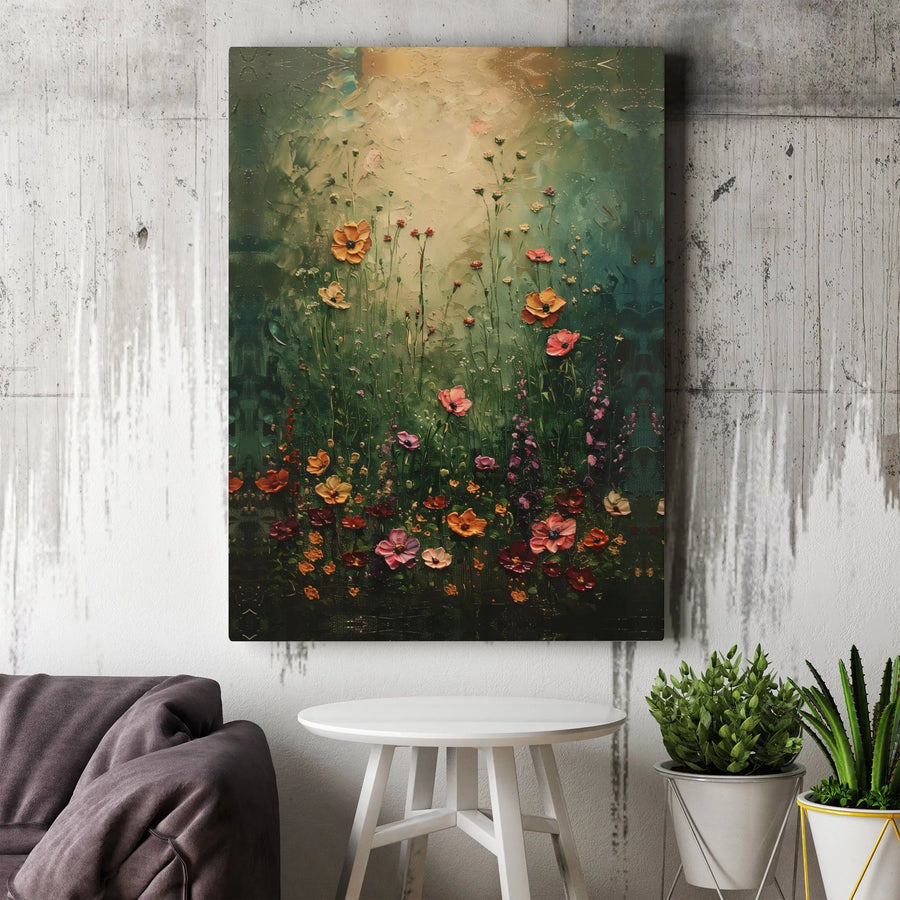 Wildflower Meadow Canvas Print | Textured Impasto Botanical Art | Gallery Quality 1.25 Inch Profile | Elegant Floral Wall Decor For Home Office