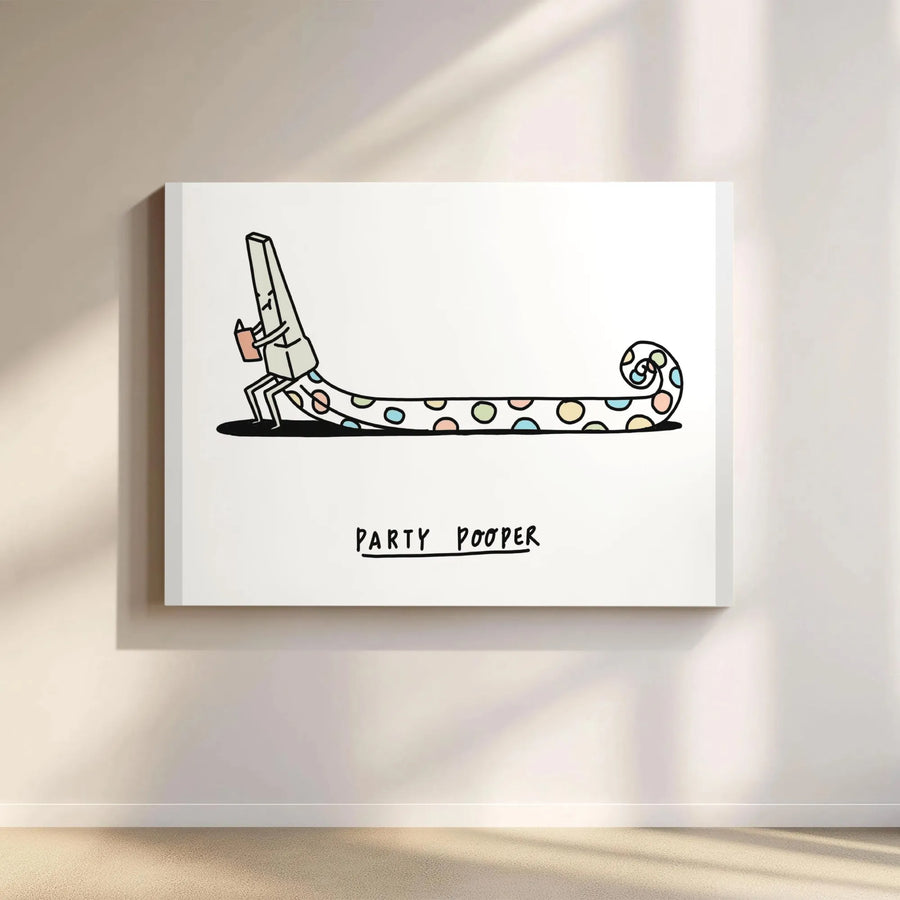 Party Pooper Canvas Wall Art | Funny Introvert Humor Illustration | Premium Gallery Wrap Canvas | Unique Gag Gift for Home Decor
