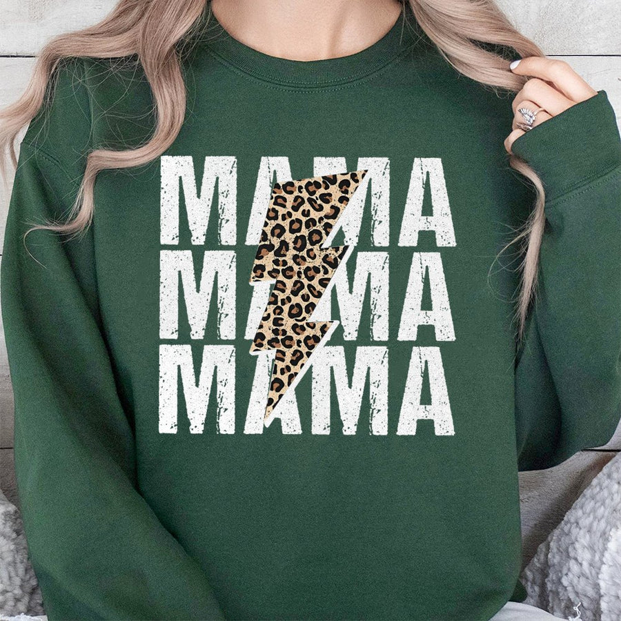 Mama Leopard Lightning Bolt Sweatshirt | Distressed Graphic Print | Cotton Blend Premium Crewneck | Trendy Mom Gift For Mother's Day 2026