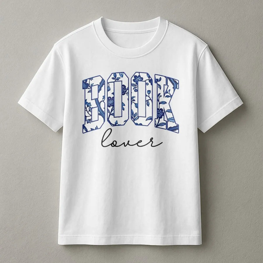 Book Lover T-Shirt | Floral Varsity Lettering Design | Premium Soft Cotton Blend | Gift for Librarian, Teacher, or Bookworm