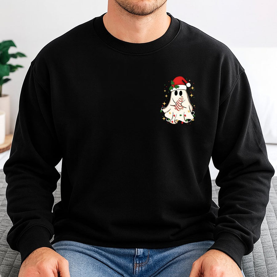 Christmas Ghost Sweatshirt | Cute Festive Holiday Pocket Design | Premium Cotton Blend Unisex Crewneck | Merry Xmas Gift for Women & Men