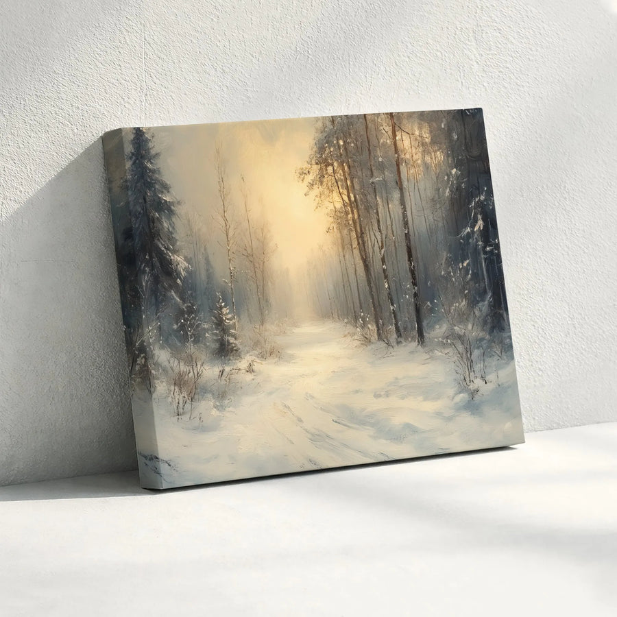 Winter Forest Canvas Art | Snowy Path Landscape Painting | Gallery Quality 1.25 Inch Profile | Cozy Seasonal Home Decor Gift