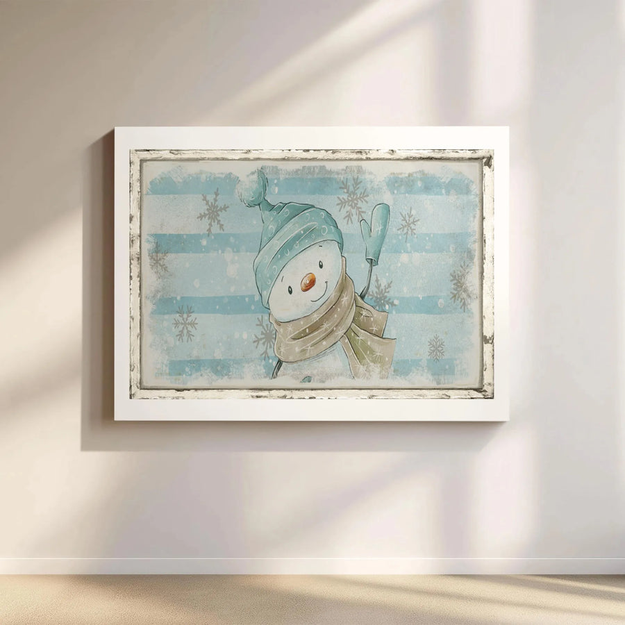 Vintage Snowman Canvas Art | Whimsical Winter Snowflake Wall Decor | Premium Fade-Resistant Gallery Wrap | Festive Christmas Holiday Home Gift