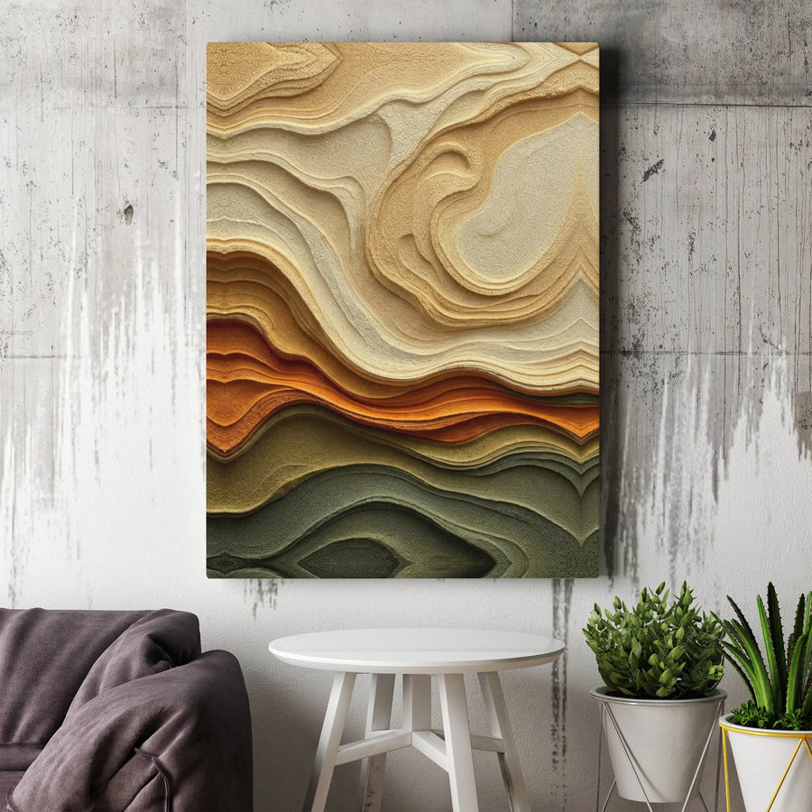 Abstract Wavy Wall Art | Earth Tone Sandstone Layers | 1.25-Inch Gallery-Wrapped Canvas | Modern Minimalist Home Decor Gift