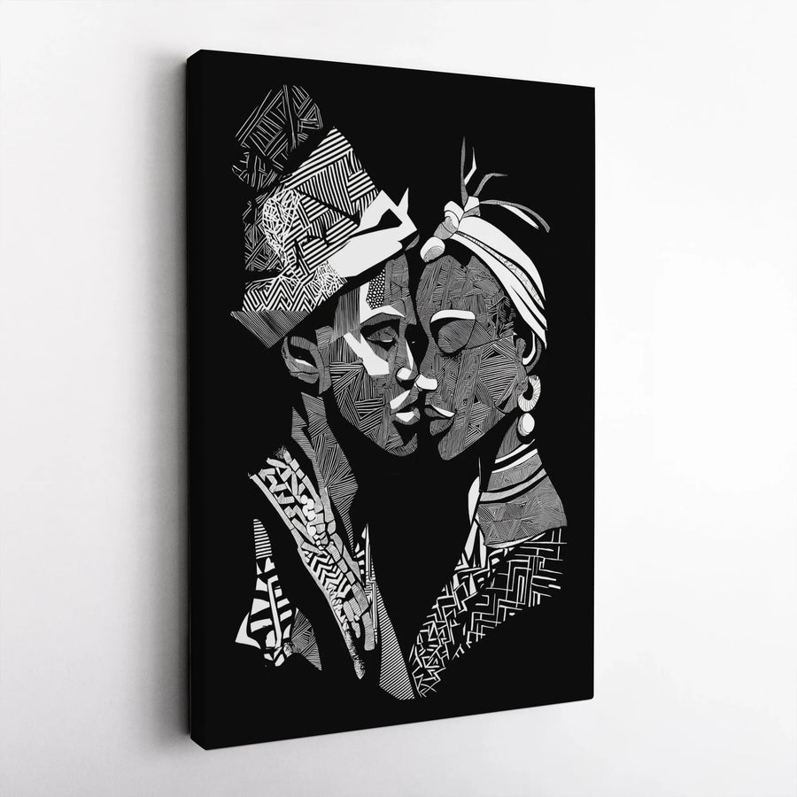 Black Love Wall Art Canvas | Abstract Geometric Portrait | Premium Gallery Wrapped Canvas | Afrocentric Home Decor Gift
