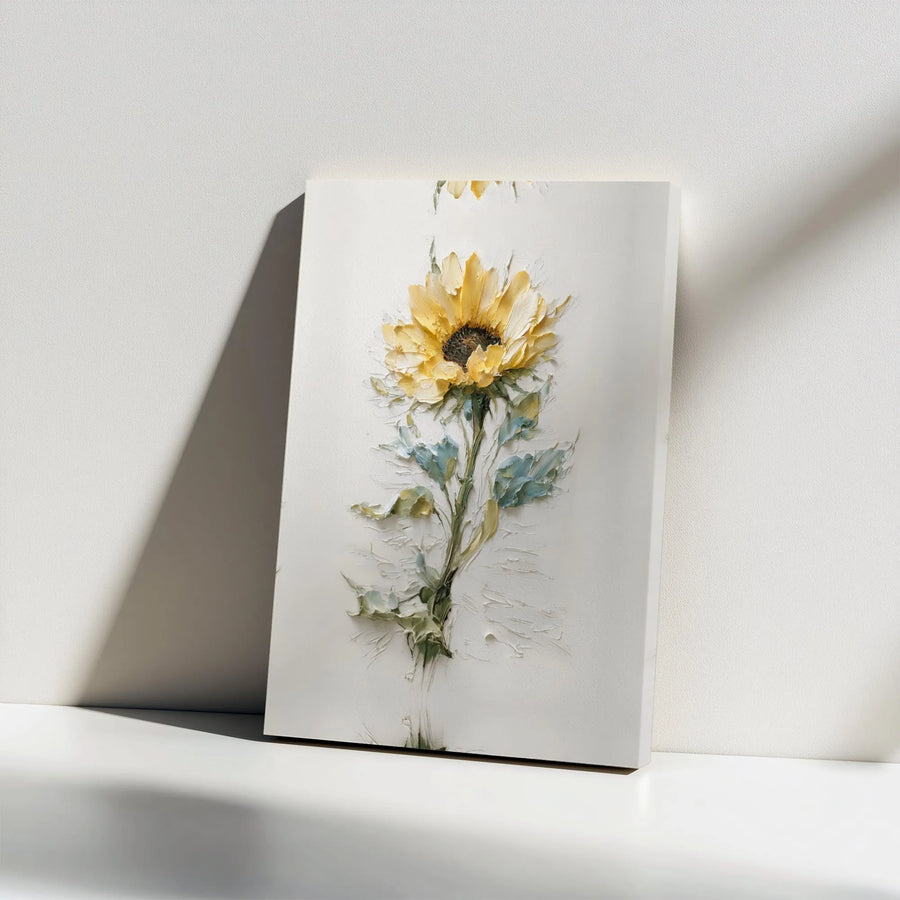 Sunflower Canvas Wall Art | Impasto Oil Painting Texture | Premium Gallery Wrap Print | Floral Modern Home Decor Gift