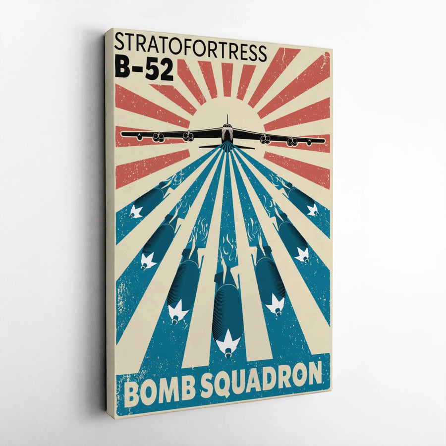 B-52 Stratofortress Canvas Wall Art | Vintage Military Bomber Propaganda Poster Print | Premium Gallery Wrapped Decor | Aviation Gift for Pilots