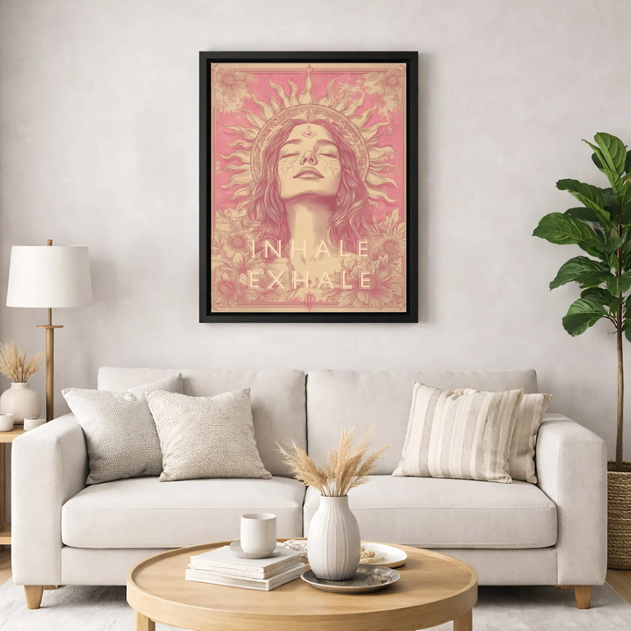 Inhale Exhale Canvas Wall Art | Bohemian Sun Goddess Illustration | 1.25-Inch Premium Gallery Wrap | Spiritual Home Decor Gift for Her