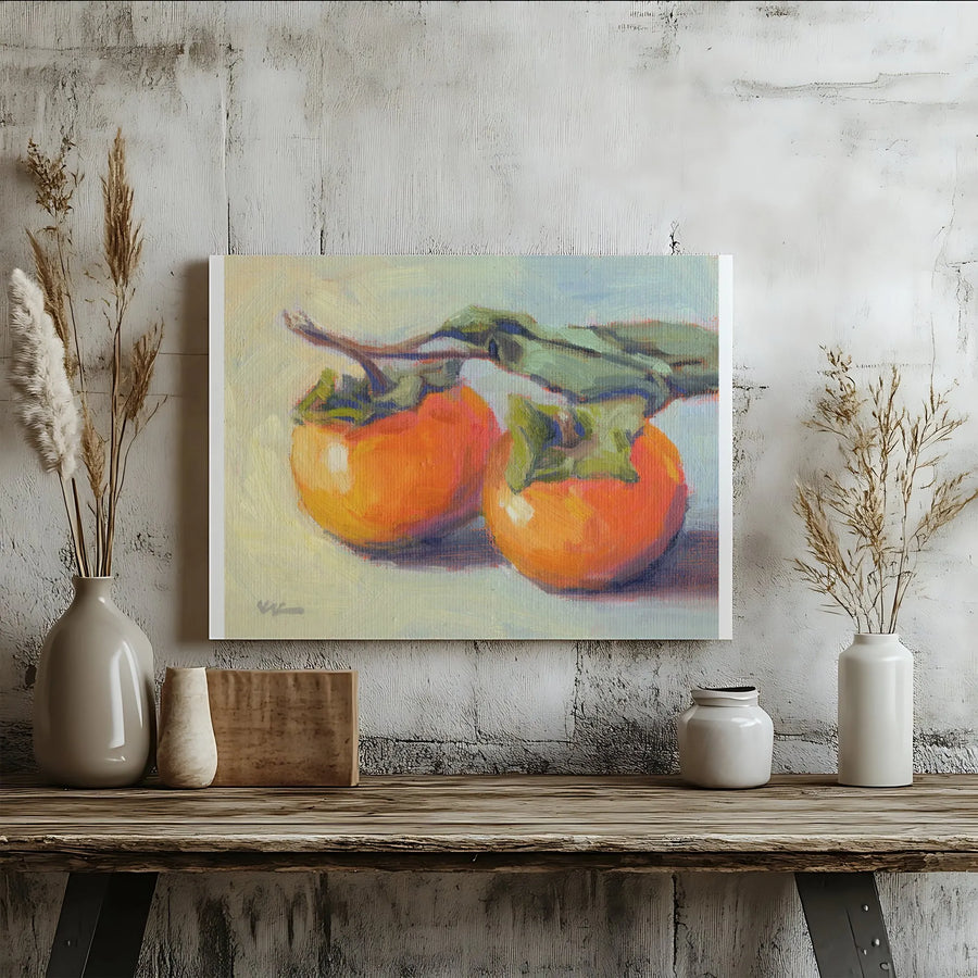 Persimmon Canvas Wall Art | Impressionist Still Life Painting Print | Premium Gallery Wrapped Canvas | Kitchen & Dining Room Decor Gift
