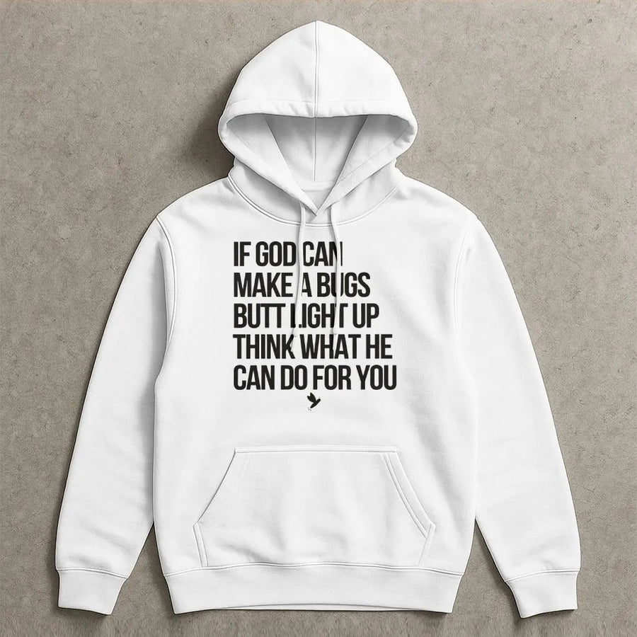 Funny Christian Hoodie | Bugs Butt Light Up Inspirational Humor Quote | Premium Soft Cotton | Religious Faith Gift for Women and Men