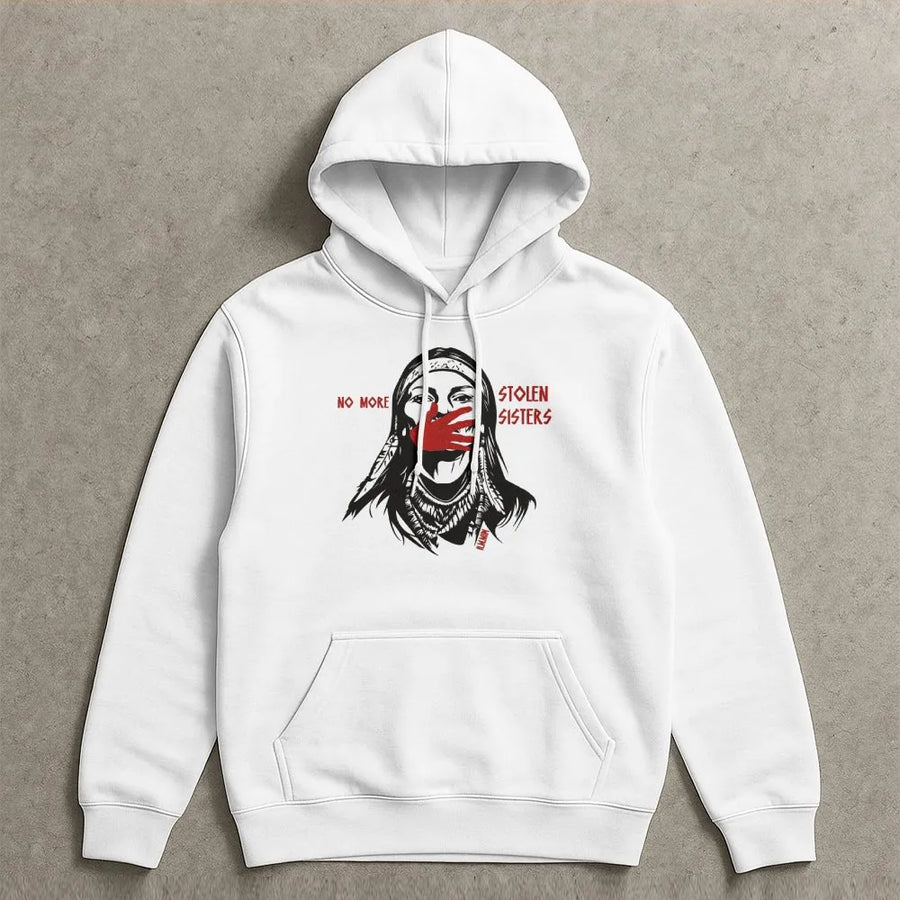 MMIW Awareness Hoodie | Red Handprint Stolen Sisters Graphic | Premium Cotton Blend | Indigenous Women Support Advocacy Gift