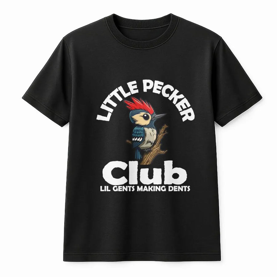 Little Pecker Club T-Shirt | Funny Woodpecker Nature Gift | Premium Soft Cotton Graphic Tee | Humorous Pun Apparel for Men and Women