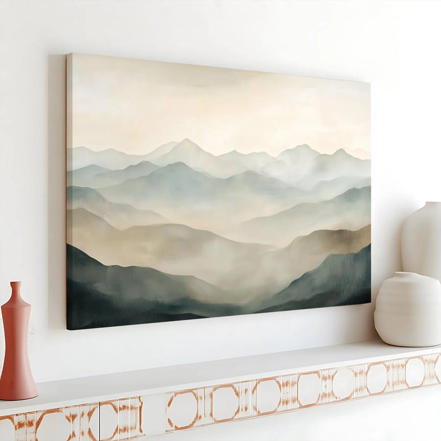 Misty Mountain Range Canvas Art | Abstract Watercolor Landscape Print | 1.25" Gallery Wrap Wall Decor | Premium Nature Home Office Gift