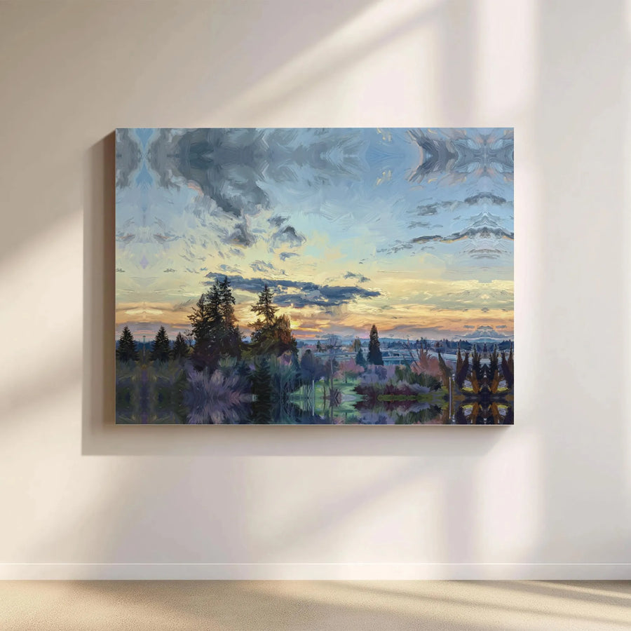 Impressionist Sunset Landscape Canvas | Pine Tree Silhouette Wall Art | Gallery Wrapped Premium Print | Nature-Inspired Home Decor Gift